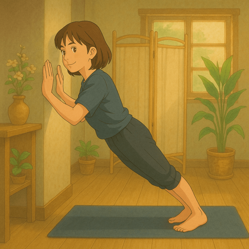 壁を使って立ってチャトランガの練習