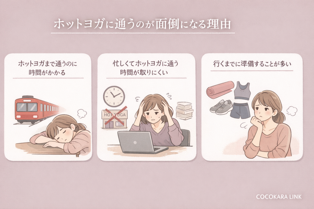 ホットヨガを辞めた理由「予約が取れない・通うのが面倒」