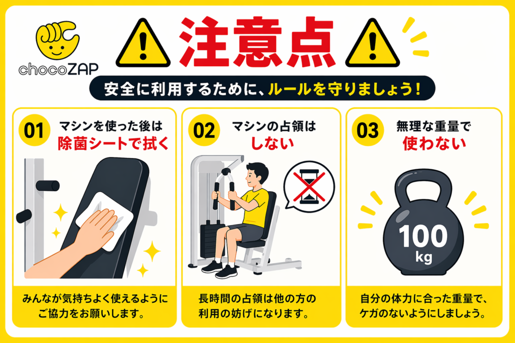チョコザップのマシンを使う際の注意点
